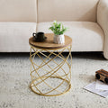 Christopher Knight Home Vevia 17' Golden End Table, Metal Accent Table, Round Wooden Top, Nesting Designed Home Decor, Birdcage Small Coffee Tables for Living Room, Bedroom, No Assembly, Natural+Gold