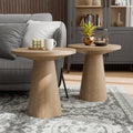 Furniture of America Crambel Modern Solid Wood 2-Piece Brown 29-inch Round End Table Set with Cone-Shaped Pedestal Base for Small Space, Living Room, Home Office, Oak