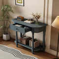 SOFTSEA Farmhouse Curved Console Table with Storage Drawer and Open Shelf, Rustic Curved Entryway Table for Living Room Hallway, 36 inch Conosle Table, Navy
