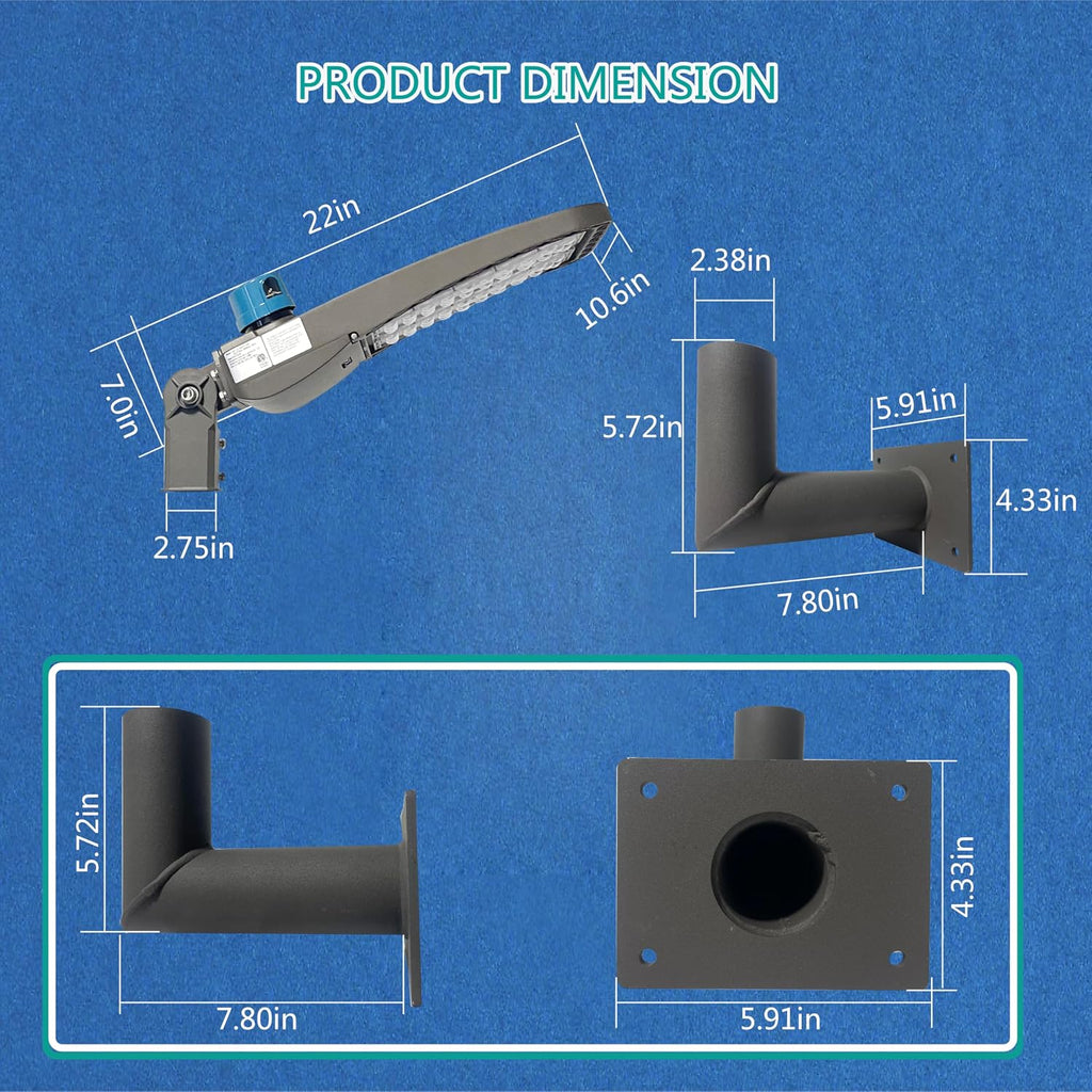1 Pack L Shape Wall Mount Bracket and 1 Pack 200W LED Street Light 5000K LED Parking Lot Lights with Photocell Slip Fitter 24000lm Shoebox Pole Lighting for Street Area Stadium (ZJ191+LD182)