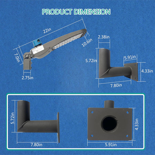 1 Pack L Shape Wall Mount Bracket and 1 Pack 200W LED Street Light 5000K LED Parking Lot Lights with Photocell Slip Fitter 24000lm Shoebox Pole Lighting for Street Area Stadium (ZJ191+LD182)