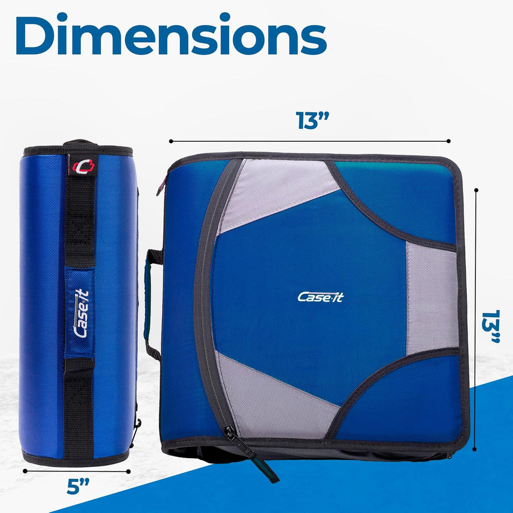 Case-it King Sized Zip Tab School Zipper Binder | 4-Inch D-Rings, 800 Sheet Capacity, 5-Subject Expanding File Folder, Multiple Pockets & Storage Organizer, Shoulder Strap | D-186 Midnight Blue|4 Pack