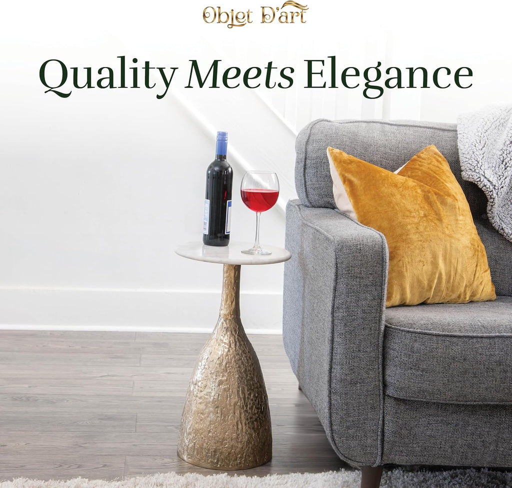 OBJET D'ART Small Round Gold End Tables, Tronc, 22'' Height, Vintage Metal Accent, Side, Pedestal, Coctail and Drink Tables for Living Room and Small Spaces
