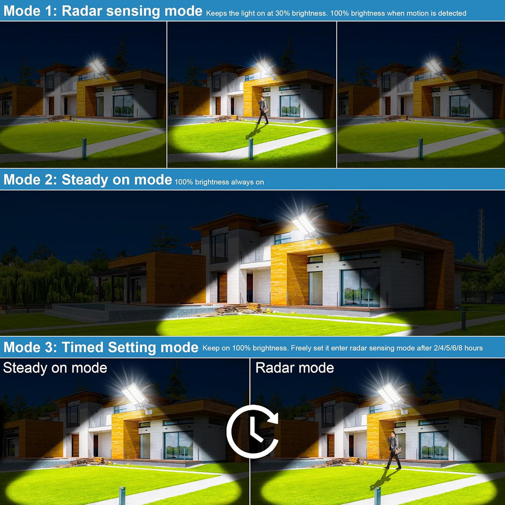 Solar Street Lights Outdoor Waterproof 9000W LED Solar Power Street Light Dusk to Dawn with Mention Sensor Flood Light Large Outdoor Solar Lights for Yard, Entryway Garage