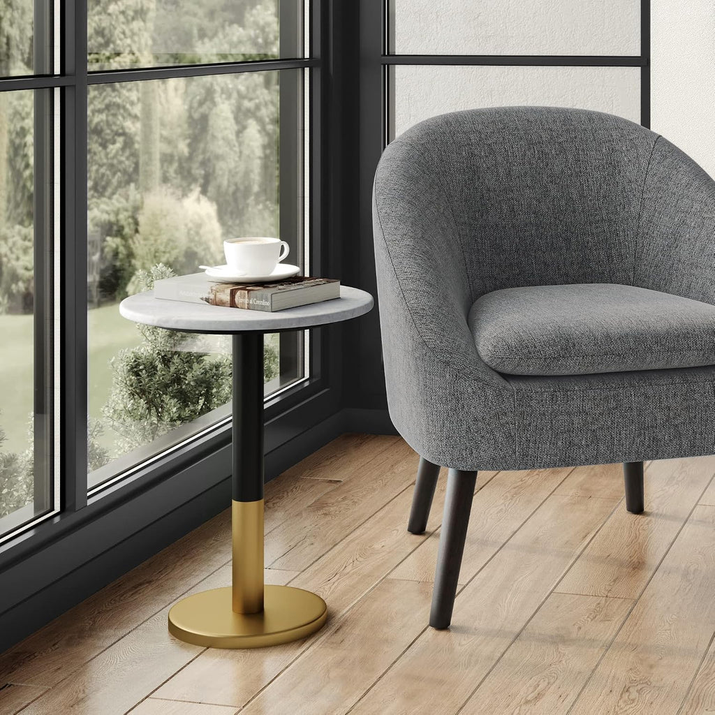 SIMPLIHOME Evans Side Table - 16 inch Wide Modern Metal Frame with White Marble Top in C-Shape Design, Contemporary Slide-Under Accent Stand or End Table for Living Room, Bedroom, or Office