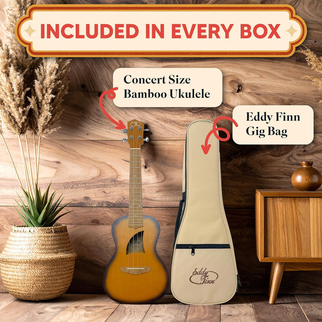 Bamboo Beach Concert Ukulele for Adults, Beginner and Professional Musical Instrument, Travel-Friendly with Gig Bag, Sunburst