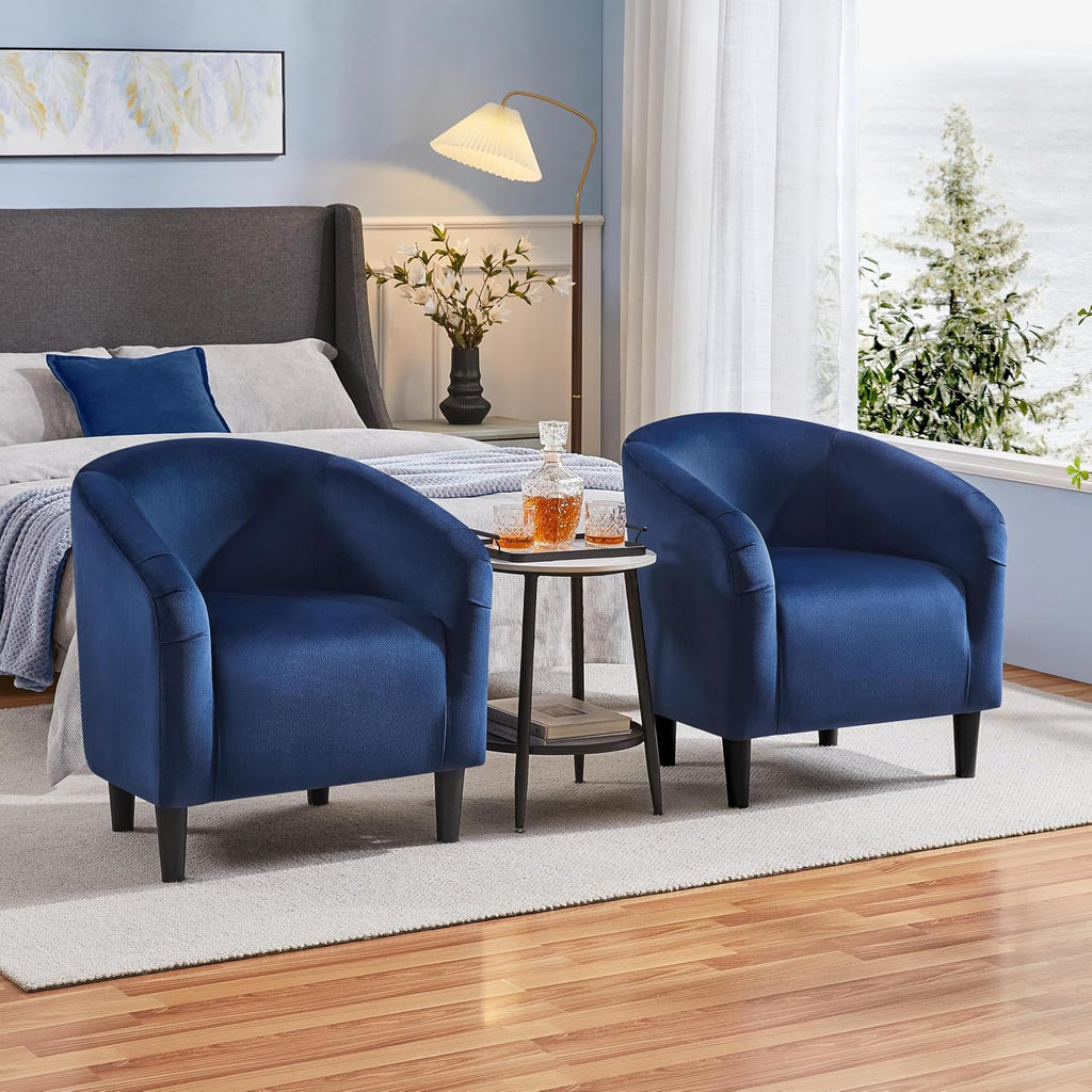 Yaheetech Velvet Accent Chair Set of 2, Barrel Chair for Living Room, Modern Club Chair with Soft Padded Seat and Sturdy Legs for Bedroom Waiting Room Office Reception Room, Navy Blue