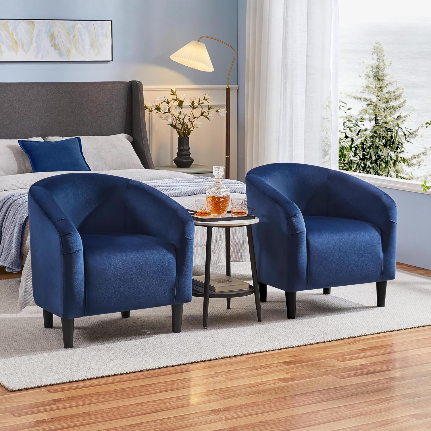 Yaheetech Velvet Accent Chair Set of 2, Barrel Chair for Living Room, Modern Club Chair with Soft Padded Seat and Sturdy Legs for Bedroom Waiting Room Office Reception Room, Navy Blue