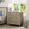 WAMPAT Farmhouse Nightstand with 3 Drawers, Large Wood Bedside Table Night Stand, Wide Sofa Side End Table 3 Drawers Chest of Dresser for Living Room, Bedroom, Grey, 34'