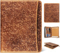 Gexmil Leather Portfolio Organizer for Women Men, Business Padfolio Folder with Zipper, Full Grain Leather,Interview Legal Document File Resume Organizer, A4 Writing Notepad Padfolio, Floral Brown