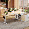 FLEXISPOT L Shaped Standing Desk with Drawers, Large Electric Height Adjustable Executive Desk, Sit Stand Desk for Home Office and Workstation, PC Cabinet (71'x32' White Wood Grain)