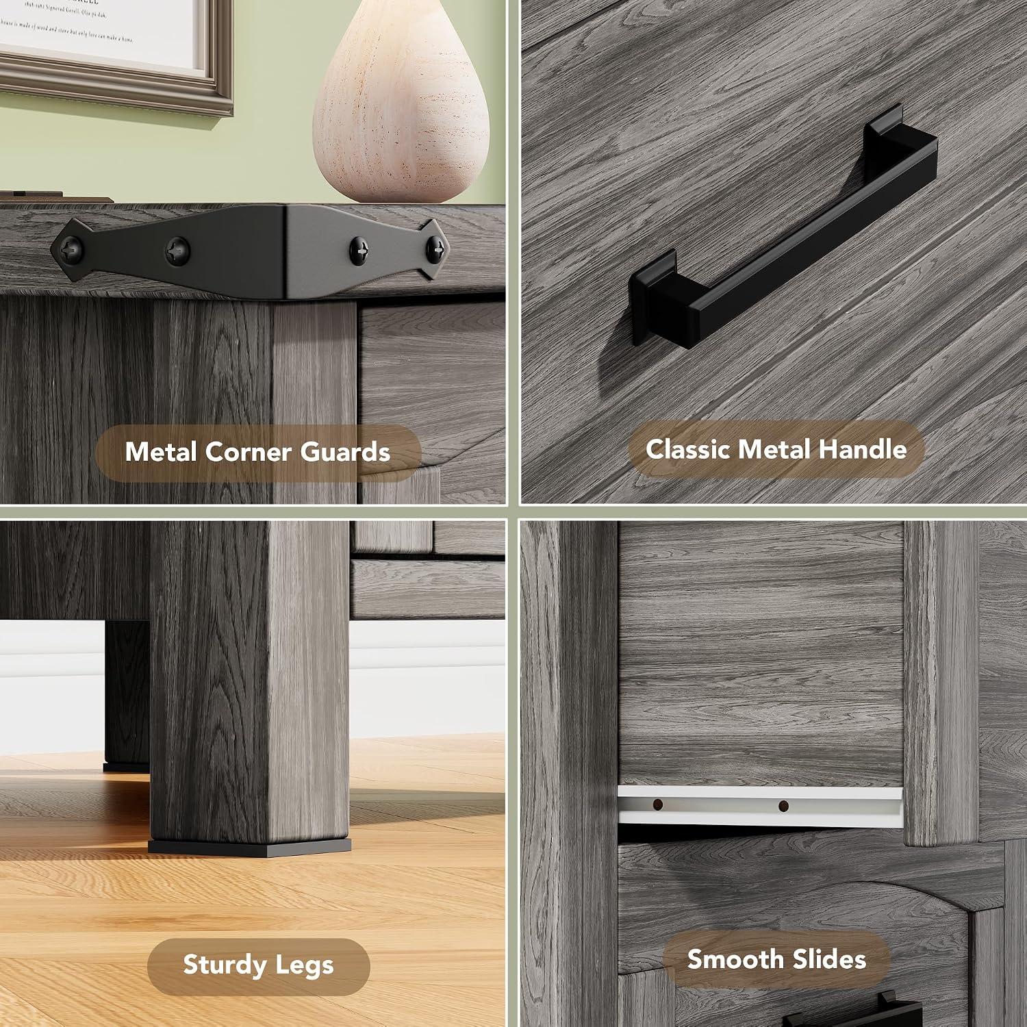 Decofy Farmhouse Nightstand Set of 2 with Charging Station, 18'' Wide Rustic End Table with USB/Type-C Ports, 3 Drawers, Wood Bedside Table for Bedroom, Grey Oak