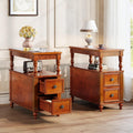 Tribesigns Wood End Table with 2 Drawers, Mid-Century Wooden Slim Side Table Nightstands with Storage Shelf, Accent Table for Living Room, Easy to Assemble (Walnut)