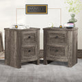 AMERLIFE Nightstand Set of 2 with Charging Station, Rustic Bedside Table with Drawers Storage, Farmhouse Wood Night Stand for Bedroom, Rustic Grey