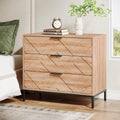 Tribesigns Wooden Nightstand with 3 Drawers, 31' Wide Night Stand with Metal Legs, Modern Large Bedside End Table for Bedroom, Living Room