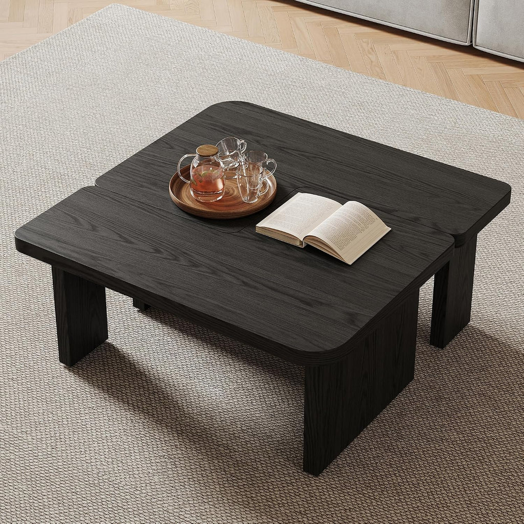 Black Wood Coffee Table, Free Adjustable Modern Living Room Table as Square, Rectangle, Irregular Tea Table, Couch Side Tabl e for Home Office