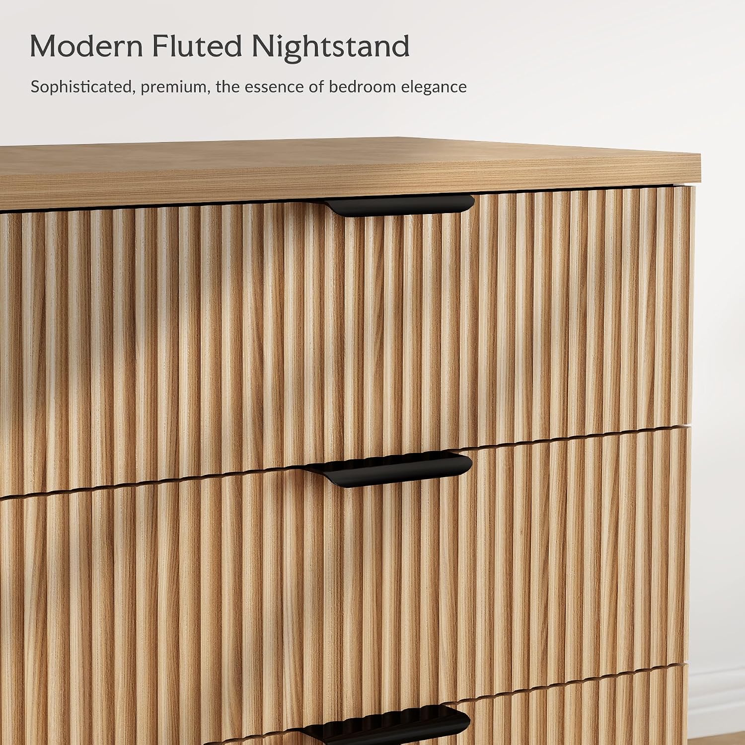 25.6' W Fluted Nightstand with 3 Drawer Dresser, Modern Wood Night Stands Bedside Table for Bedroom King/Queen Bed, End Table with Robot-Friendly Legs for Living Room,Entry (3 Drawers-1pcs-Natural)