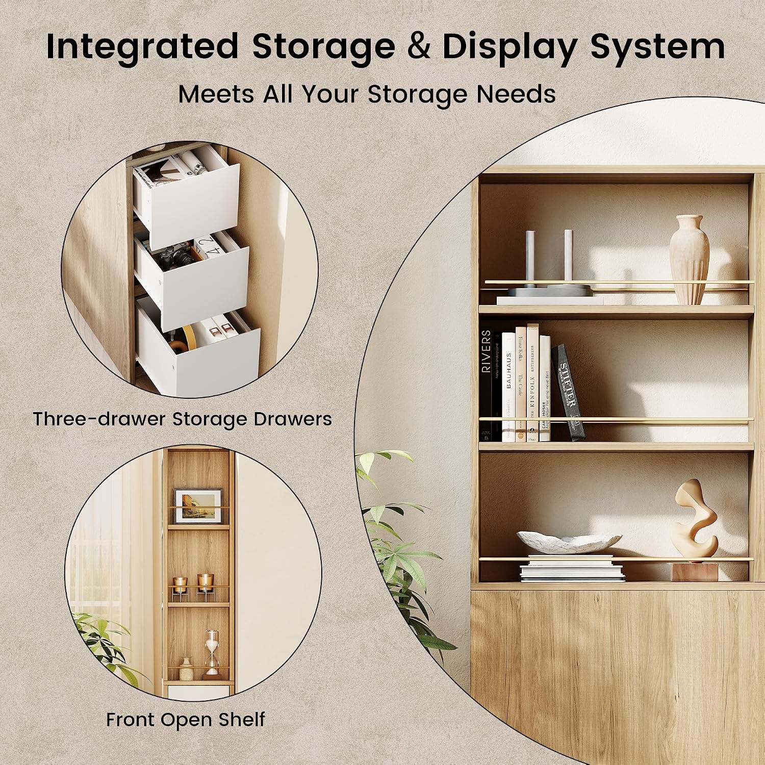ModernMate 71' Tall Corner Bookshelf with 3 Drawers, Narrow Bookcase | 3-Tier Double-Sided Slim Bookcase for Small Space, Display Storage Shelves for Living Room, Home Office, Study, Light Walnut
