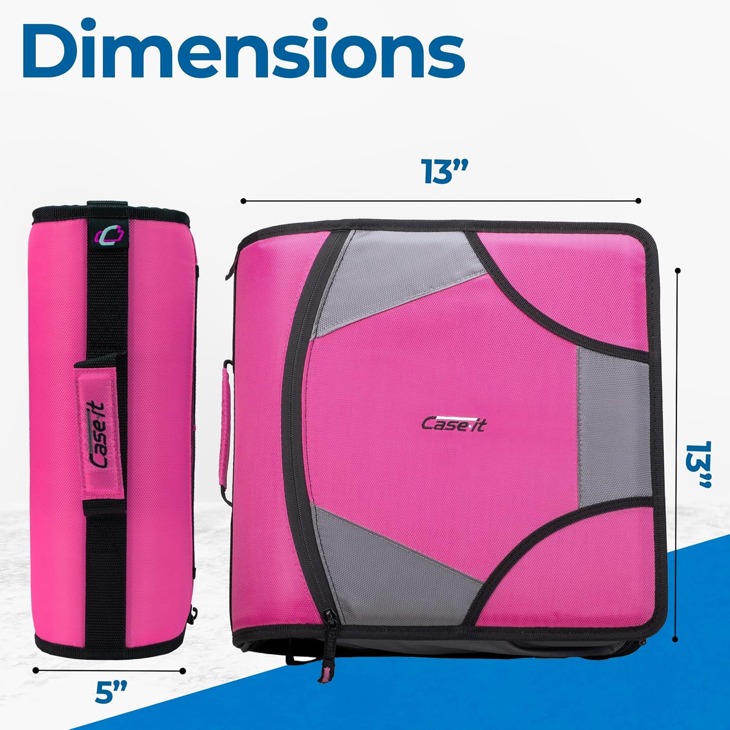 Case-it King Sized Zip Tab School Zipper Binder | 4-Inch D-Rings, 800 Sheet Capacity, 5-Subject Expanding File Folder, Multiple Pockets & Storage Organizer, Shoulder Strap | D-186 Magenta | 4 Pack