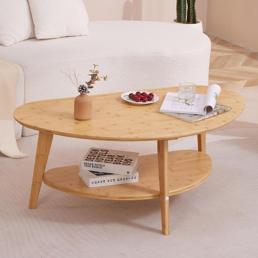 NAVREX Coffee Table, Mid Century Modern Oval Coffee Tables for Living Room, 100% Solid Wood, FSC Certifiled 40.2'*22' Round Center Table, Value Lies in Material, Easy Assembly