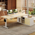 FLEXISPOT L Shaped Standing Desk with Drawers, Large Electric Height Adjustable Executive Desk, Sit Stand Desk for Home Office and Workstation, PC Cabinet (63'x32' White Wood Grain)