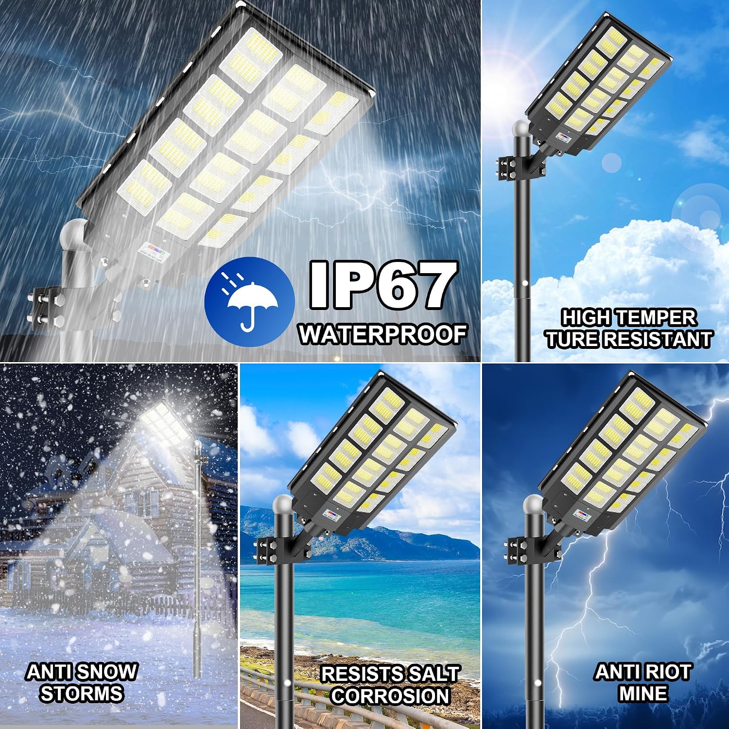 Solar Street Light Outdoor Waterproof Commercial Parking Lot Lights Motion Sensor 10000W LED Floodlight Dusk to Dawn, Outside Solar Lights for Yard Garden Pathway Patio