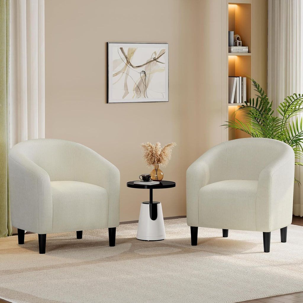 Yaheetech Barrel Chairs, Furry Accent Chairs with Soft Padded Armrest for Living Room Bedroom Waiting Room Office, Set of 2, Beige