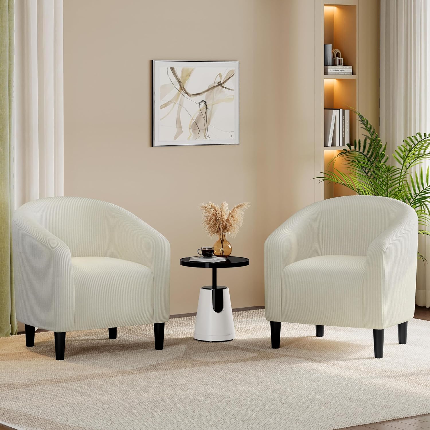 Yaheetech Barrel Chairs, Furry Accent Chairs with Soft Padded Armrest for Living Room Bedroom Waiting Room Office, Set of 2, Beige
