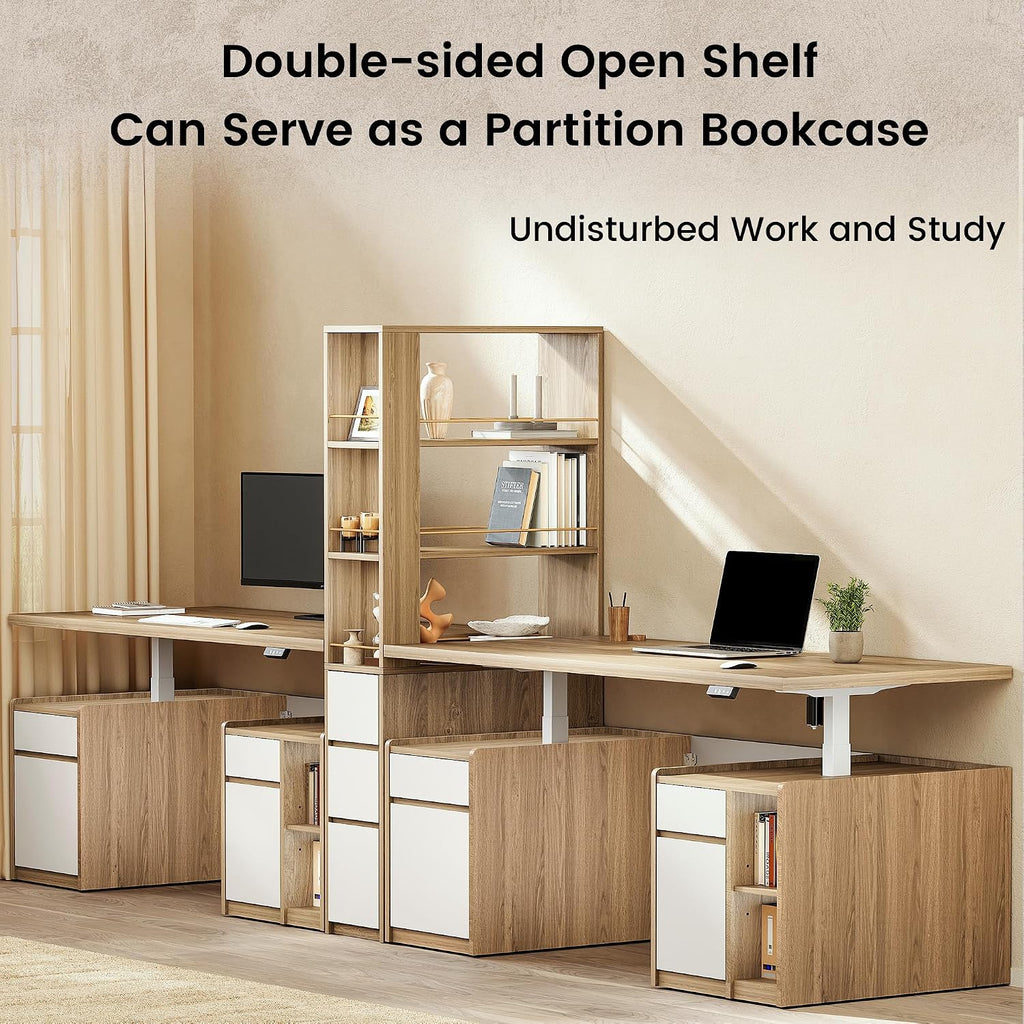 ModernMate 71' Tall Corner Bookshelf with 3 Drawers, Narrow Bookcase | 3-Tier Double-Sided Slim Bookcase for Small Space, Display Storage Shelves for Living Room, Home Office, Study, Light Walnut