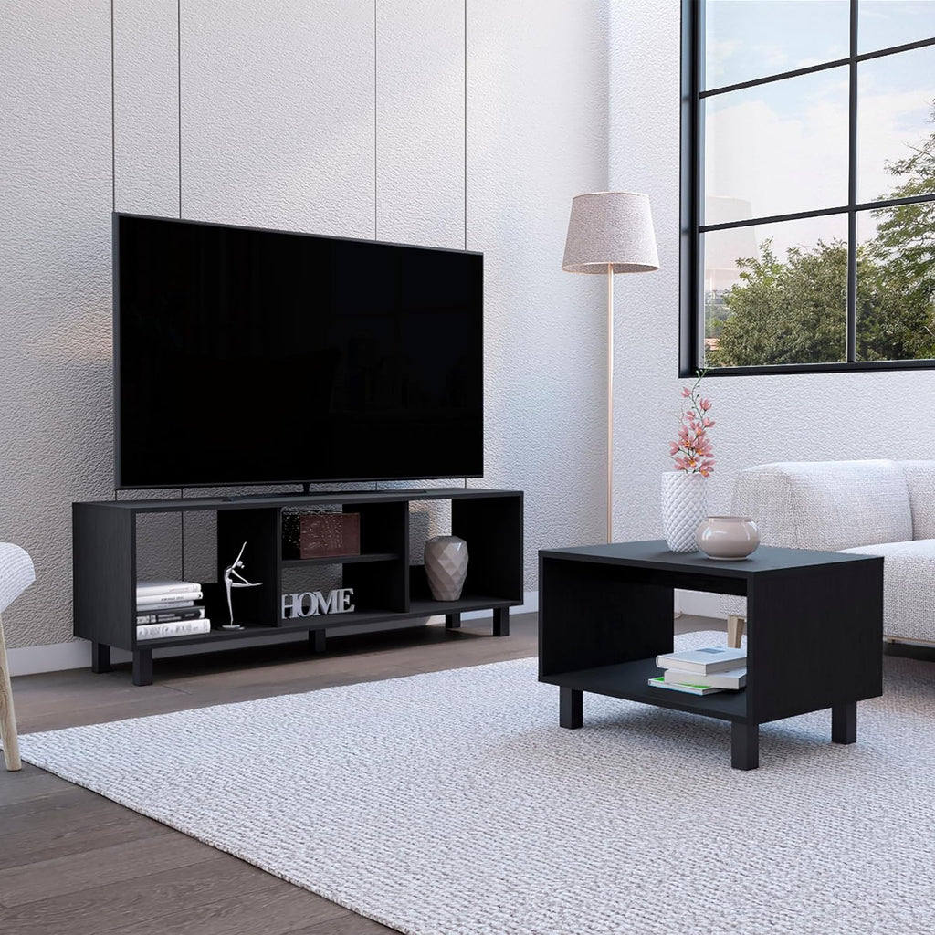 DEPOT E-SHOP Carter 2 Piece Living Room Set, Streamlined with TV Stand and Coffee Table, Black