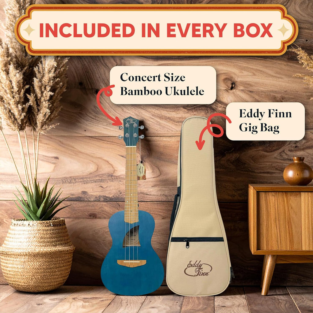 Bamboo Beach Concert Ukulele for Adults, Beginner and Professional Musical Instrument, Travel-Friendly with Gig Bag, Concert Blue