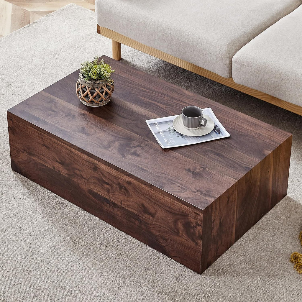 Rustic Walnut Coffee Table for Living Room Rectangular Center Tables Modern Elegant Wooden Cocktail Table for Home Office -Fully Assembled