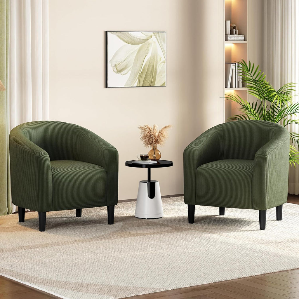 Yaheetech Barrel Chairs, Furry Accent Chairs with Soft Padded Armrest for Living Room Bedroom Waiting Room Office, Set of 2, Dark Green