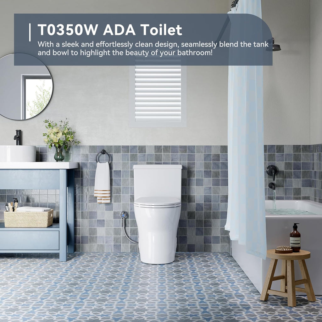 HOROW T0350W One-Piece Elongated Toilet, 17' ADA Chair Height, Dual Flush 0.8/1.28 GPF, MaP 1000g Powerful Flush, Soft-Close Seat, Skirted Design, Square Flush Button, 12' Rough-In, White