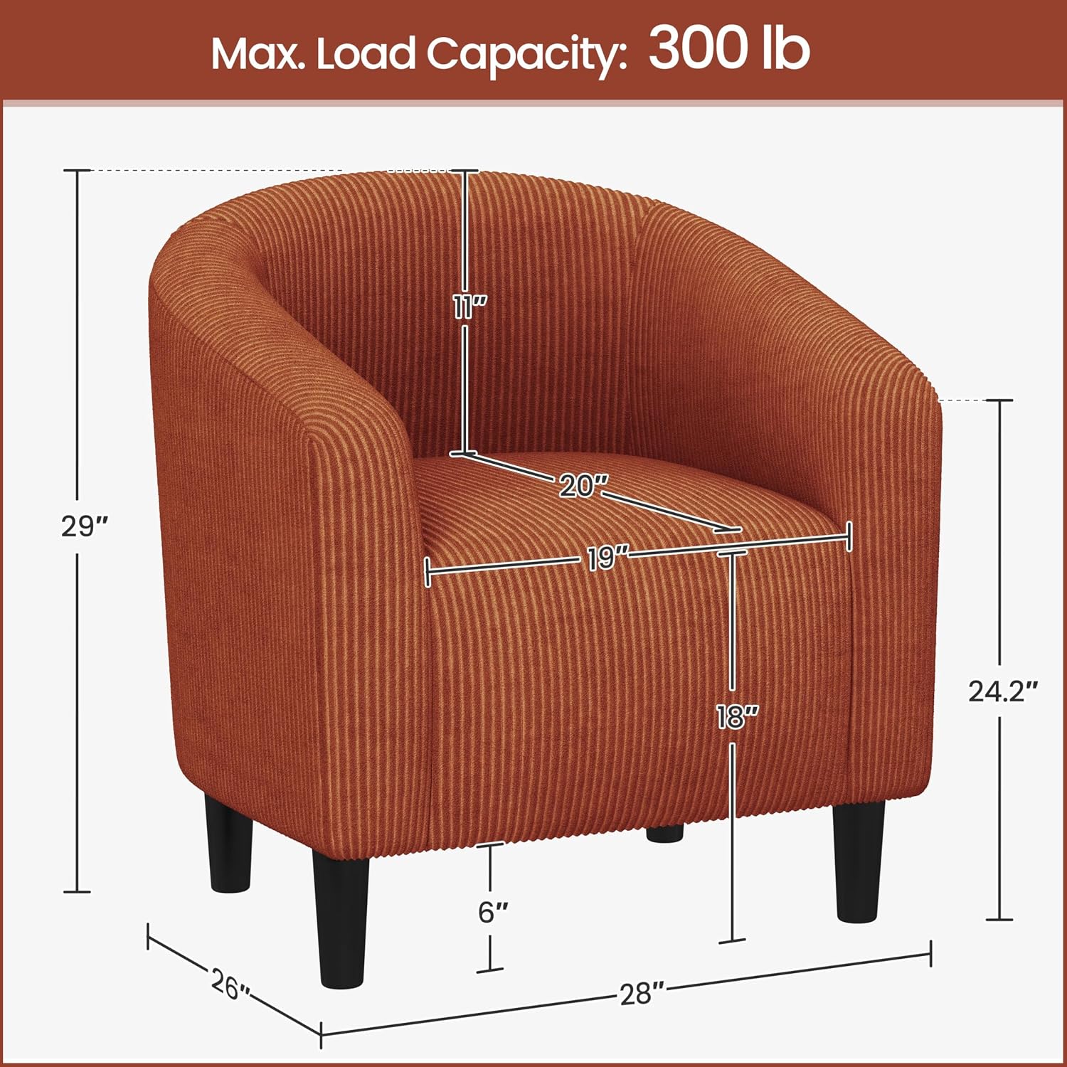 Yaheetech Accent Barrel Chair, Corduroy Fabric Club Chair, Furry Sherpa Elegant Armchair with Cozy Soft Padded, Suitable for Living Room Bedroom Reception Room Office, Set of 2, Brick Red
