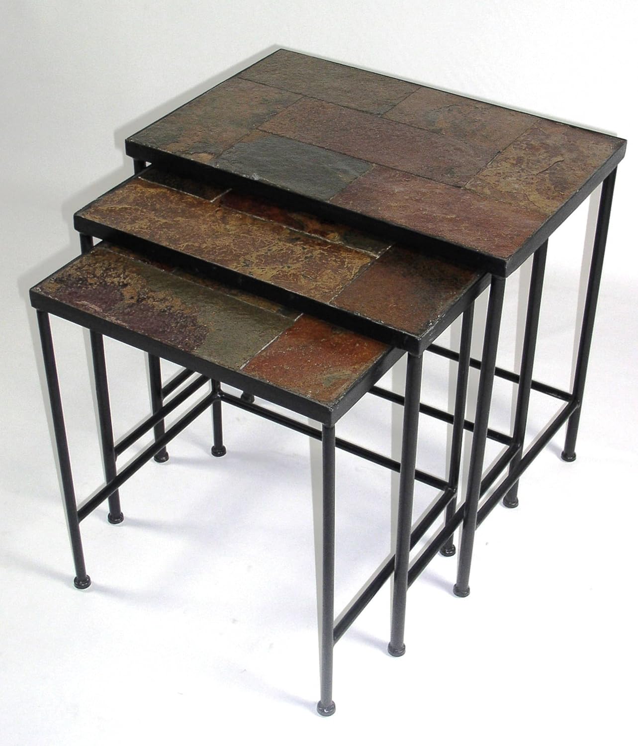 Zhongma Nesting Tables Set of 3, End Tables with Slate Table Top, Solid Real Stone, Side Table, Accent Table