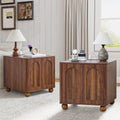 Bed Side Table Set of 2 with Charging Station, Mid Century Modern Nightstand with 2 Doors, Square End Table with Storage for Couch, Living Room, Sofa Side Table for Office, Dorm - Walnut