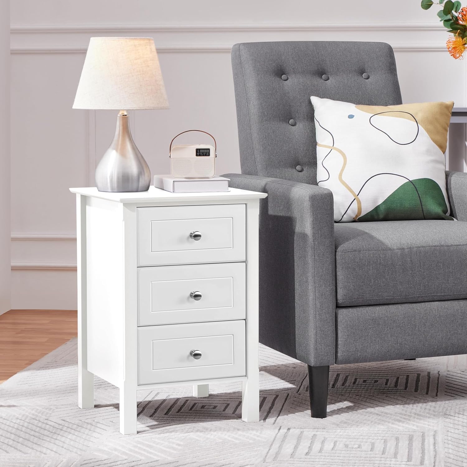 Yaheetech Nightstand Set of 2,Wooden 3-Drawer Bedside Table with Solid Wood Legs, Bedside Cabinet Cupboard Storage Organizer for Bedroom Home Office Small Space, Easy Assembly, White