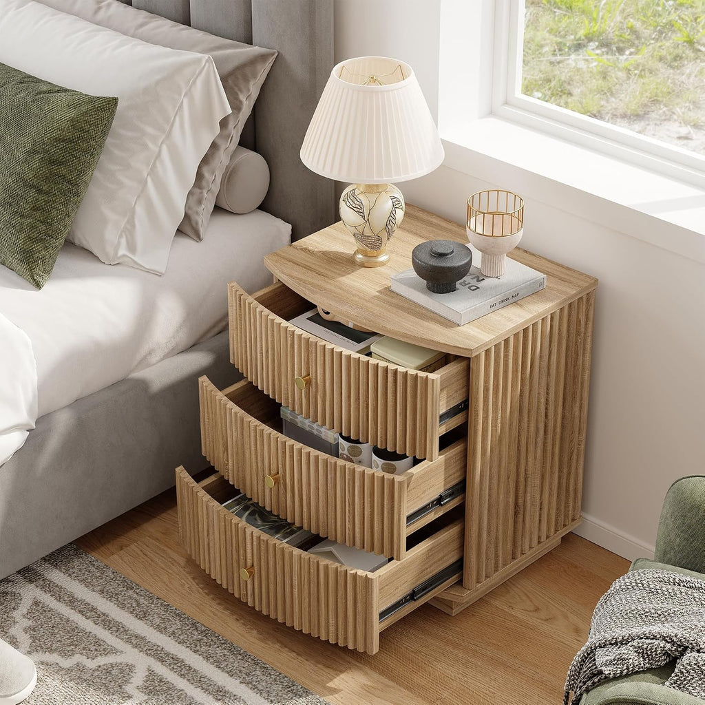 Dresser for Bedroom,6-Drawer Dresser, Mondern Wide Chest of Drawers with Fluted & Curved Design, Large Storage Chest for Bedroom, End Table for Living Rooms, （Natural*2）