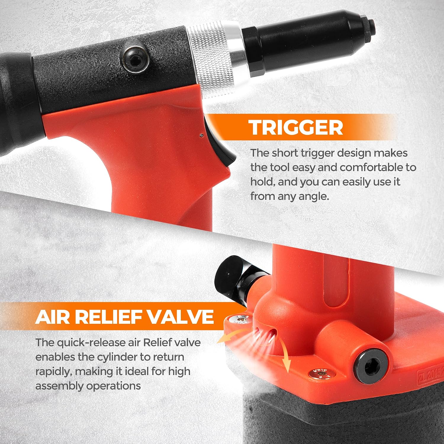 Pneumatic Hydraulic Pop Rivet Gun, Self-Suction Air Riveter Riveting Tool with 100 pcs Blind Rivets and 3/32' 1/8' 5/32' 3/16' Nose Pieces