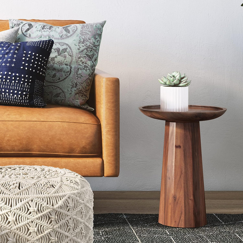 SIMPLIHOME Dayton End Table - 13 inch Wide Solid Acacia Wood Round Accent Table in Light Cognac, Handcrafted Contemporary Nightstand or Lamp Stand for Living Room with Textured Finish, Assembled