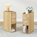 Narrow Nightstands Set of 2 for Bedroom, Mid Century Modern Wooden Bedside with 2 Drawers, Fluted Skinny End Table, 8 Inch Wide Slim Side Tables for Small Spaces,Natural