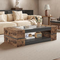 HedoAjim 47.2' Modern Stylish Coffee Table with Glass Table Top, Large Living Room Table Rectangular 2-Tier Center Tables with Storage, Wood Cocktail Tea Tables for Dining Reception Room (Rustic)