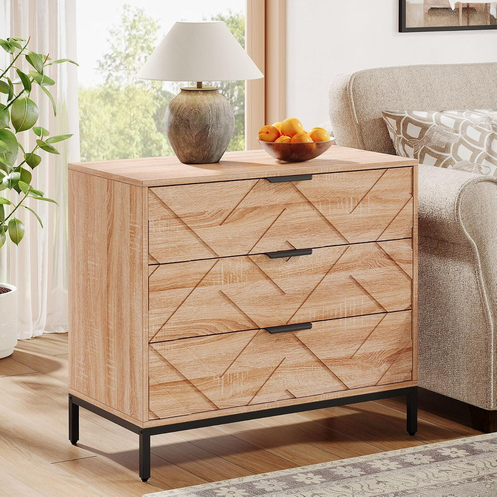 Tribesigns Wooden Nightstand Set of 2 with 3 Drawers, 31' Wide Night Stand with Metal Legs, Modern Large Bedside End Table for Bedroom, Living Room