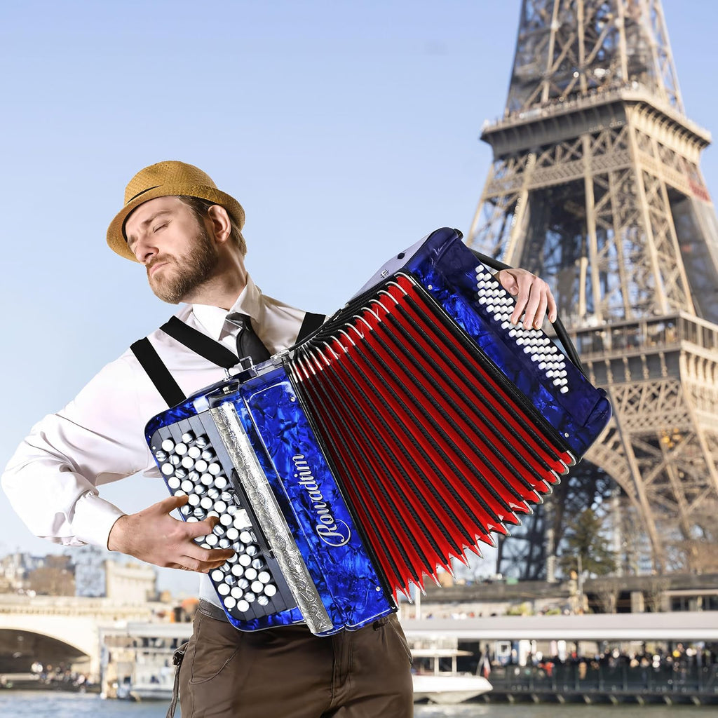 Accordion - 62 Key 60 Bass Professional Piano Model with Backpack & Strap | Lightweight, Portable Design for Beginners, Students & Adult Musicians (Blue)