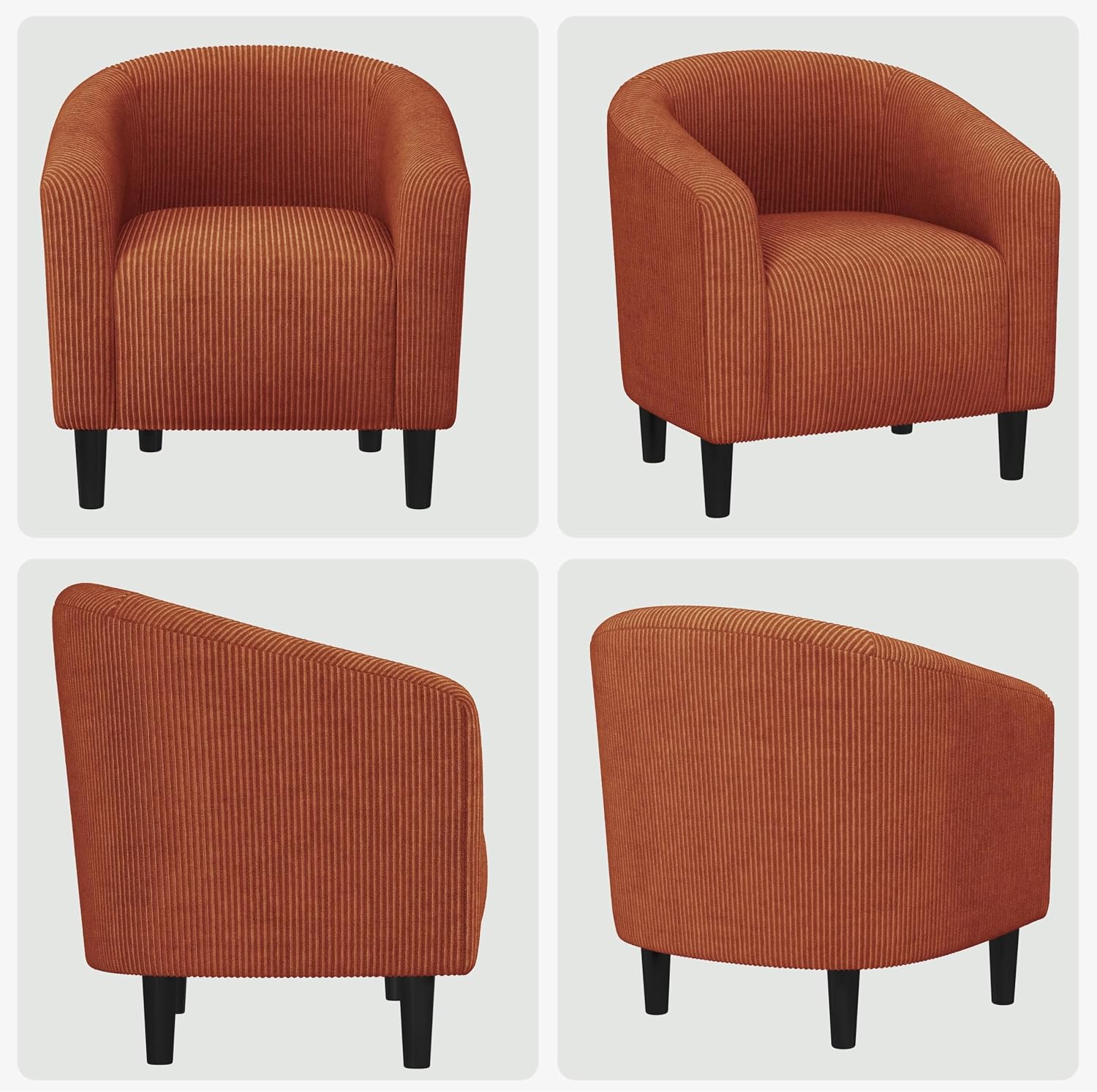 Yaheetech Accent Barrel Chair, Corduroy Fabric Club Chair, Furry Sherpa Elegant Armchair with Cozy Soft Padded, Suitable for Living Room Bedroom Reception Room Office, Set of 2, Brick Red