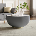 Modern Round Coffee Table Luxury Sintered Stone Top Coffee Table in Grey Leatherette Creative Bowl-Shape Cocktail Center Table for Living Room Bedroom,Fully Assembled