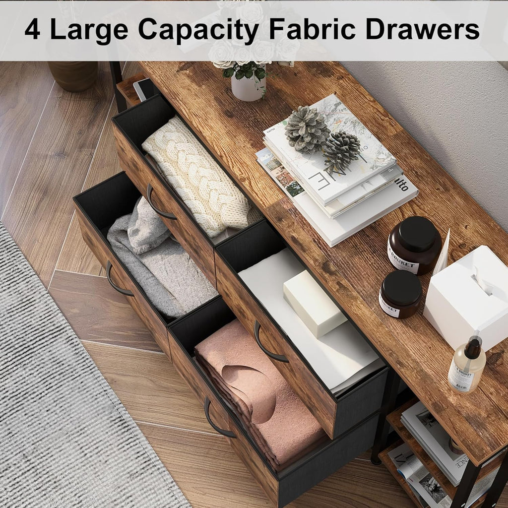 EXOTICA Corner TV Stands for Living Room with 4 Drawers and Power Outlet Industrial Corner Entertainment Centers for TVs up to 55 Inches Farmhouse Corner Console Table with 4 Open Storage for Bedroom