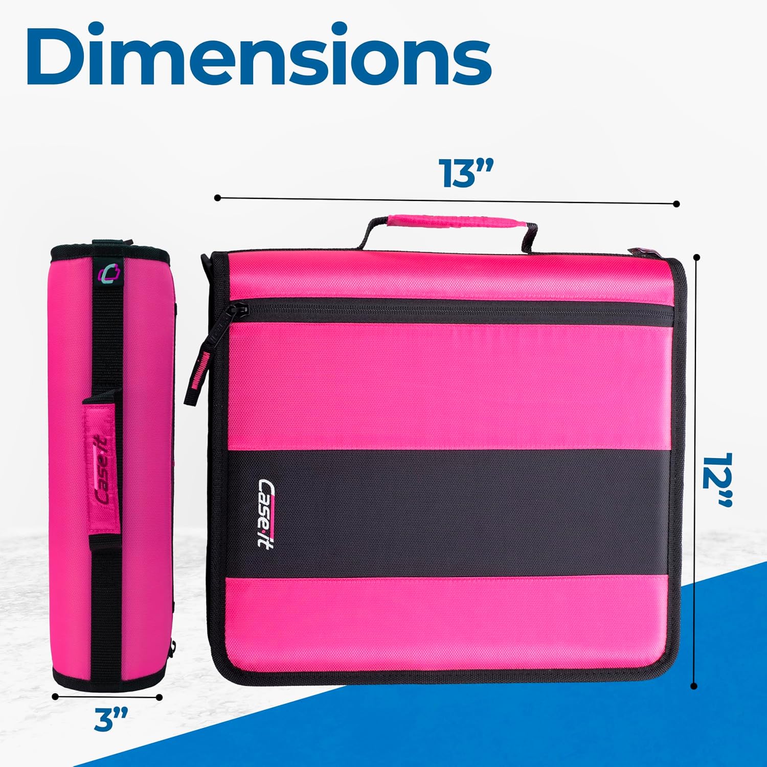 Case-it Classic Zipper Binder | 2-Inch O-Rings, 350 Sheet Capacity, Multiple Storage Pockets & Shoulder Strap | School & Office Organizer | D-251 Magenta | 6 Pack