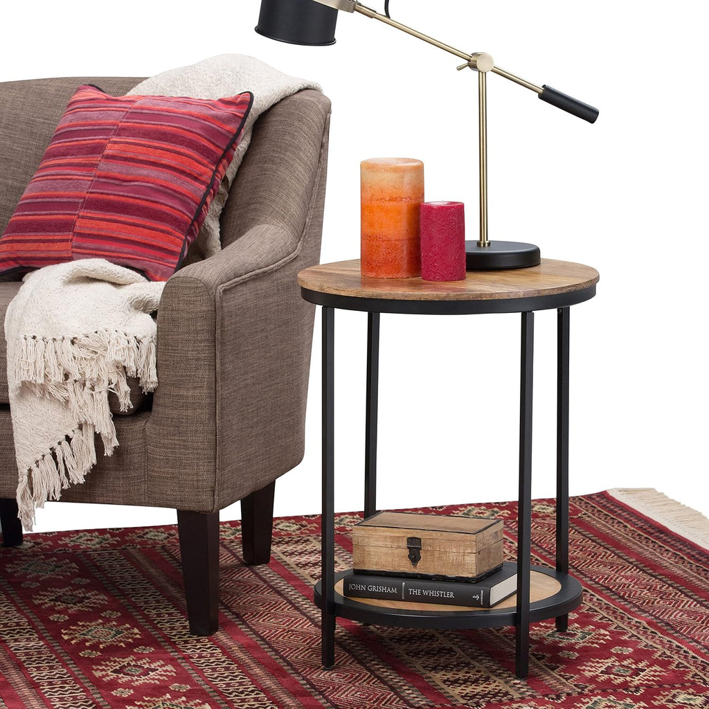 SIMPLIHOME Jenna Metal Side Table - 18 inch Wide Solid Metal Round Accent Table in Natural, Industrial End Table or Small Drink Table for Living Room, Bedroom, or Office with Compact Design